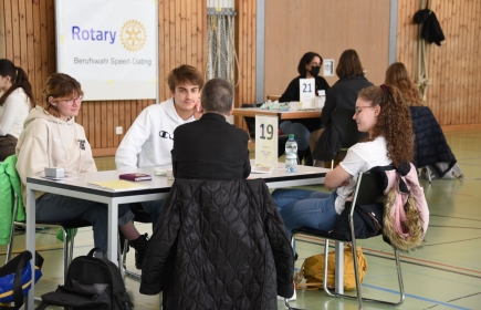 Kantonsschüler befragen einen Rotarier zu seinem Beruf.
Foto: Rot. Andreas Alther